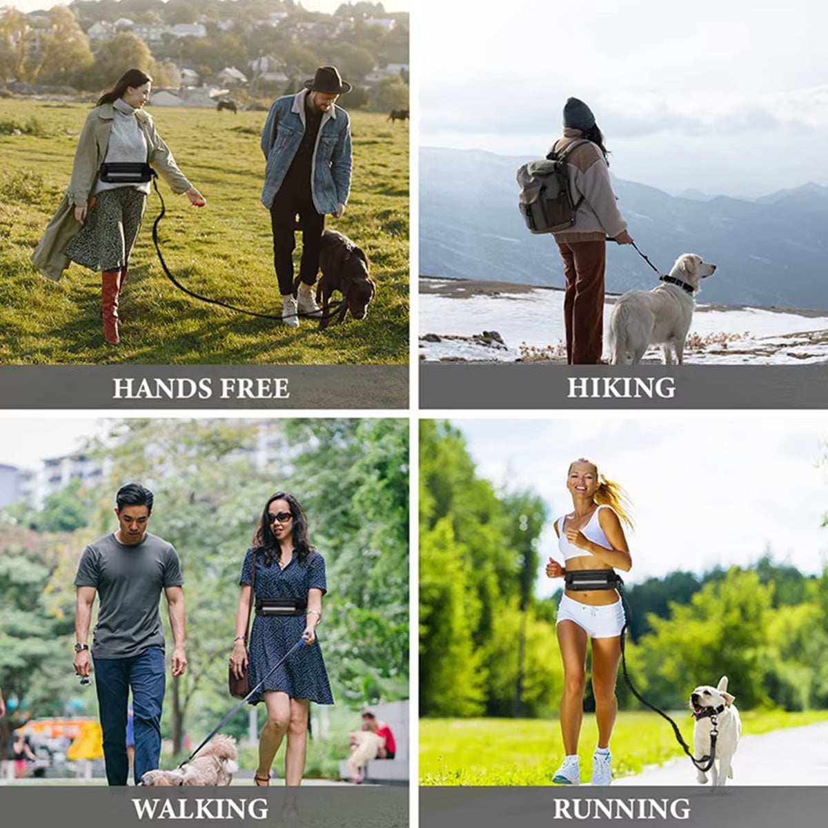 Hands-Free Reflective Dog Leash for Running and Walking with Waist Bag and Elastic Retractable Belt