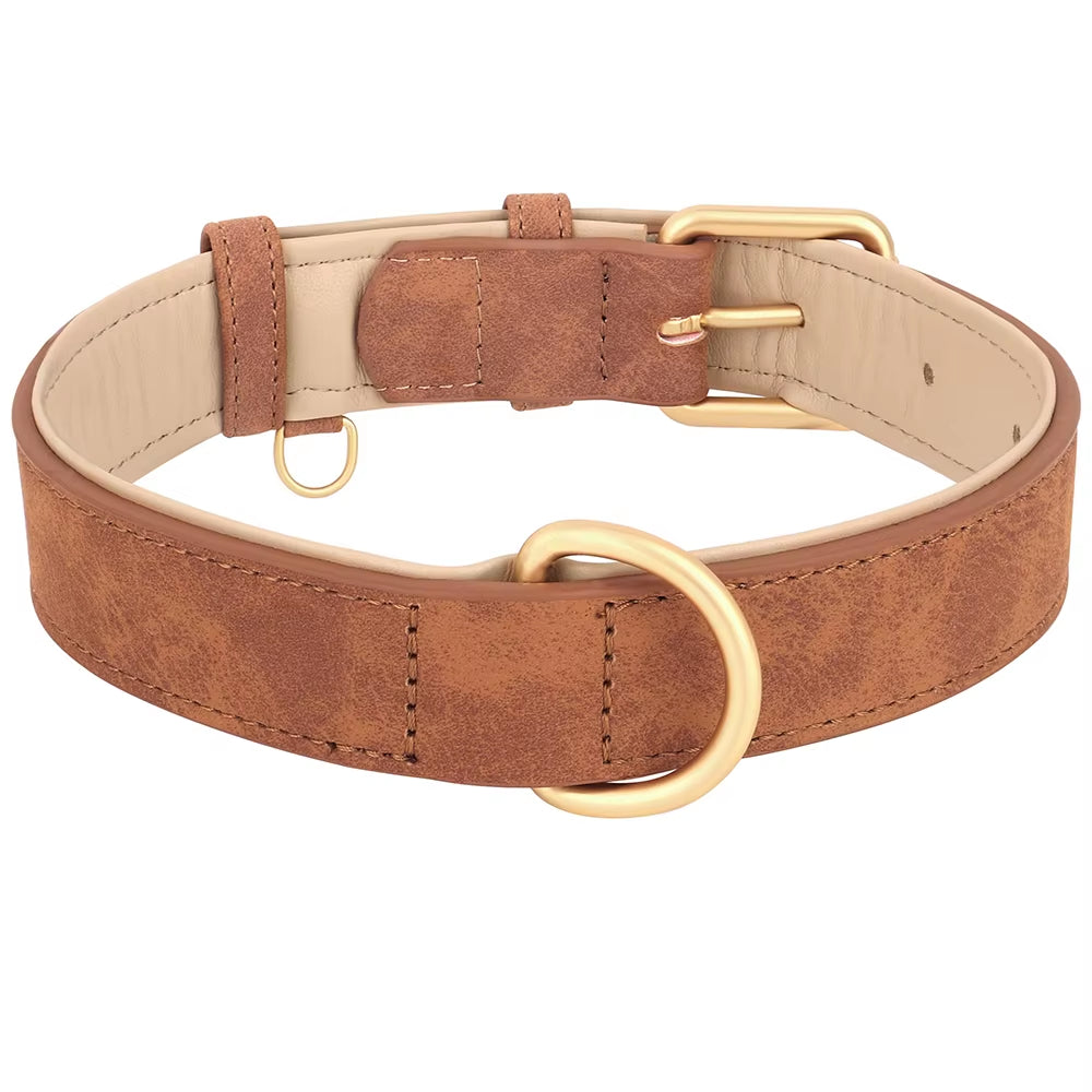 Premium Leather Dog Collar with Soft Padding - Adjustable for Small, Medium, and Large Breeds
