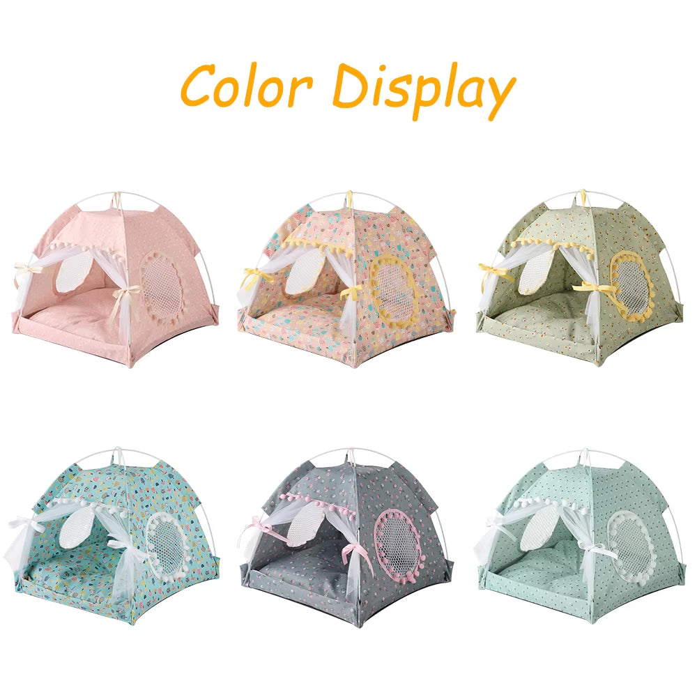 Cozy Floral Print Pet Tent House - The Perfect Portable Bed for Small Dogs and Cats