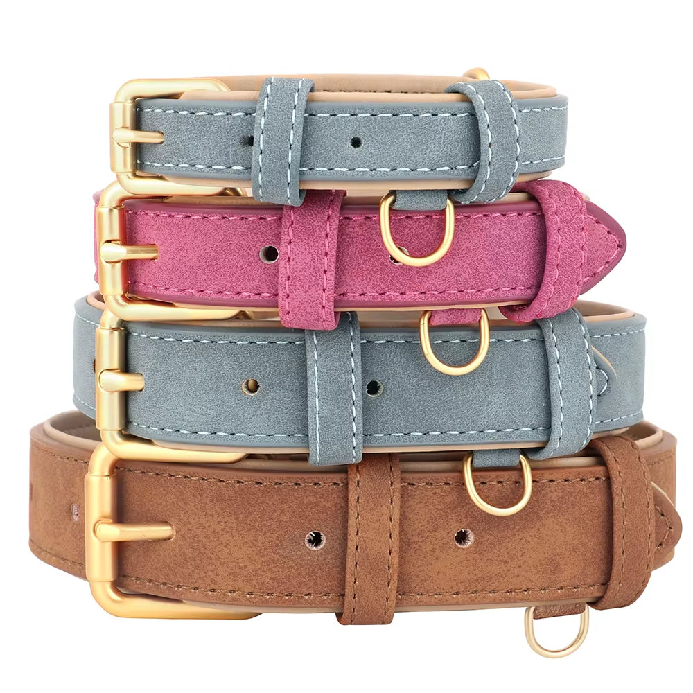 Premium Leather Dog Collar with Soft Padding - Adjustable for Small, Medium, and Large Breeds