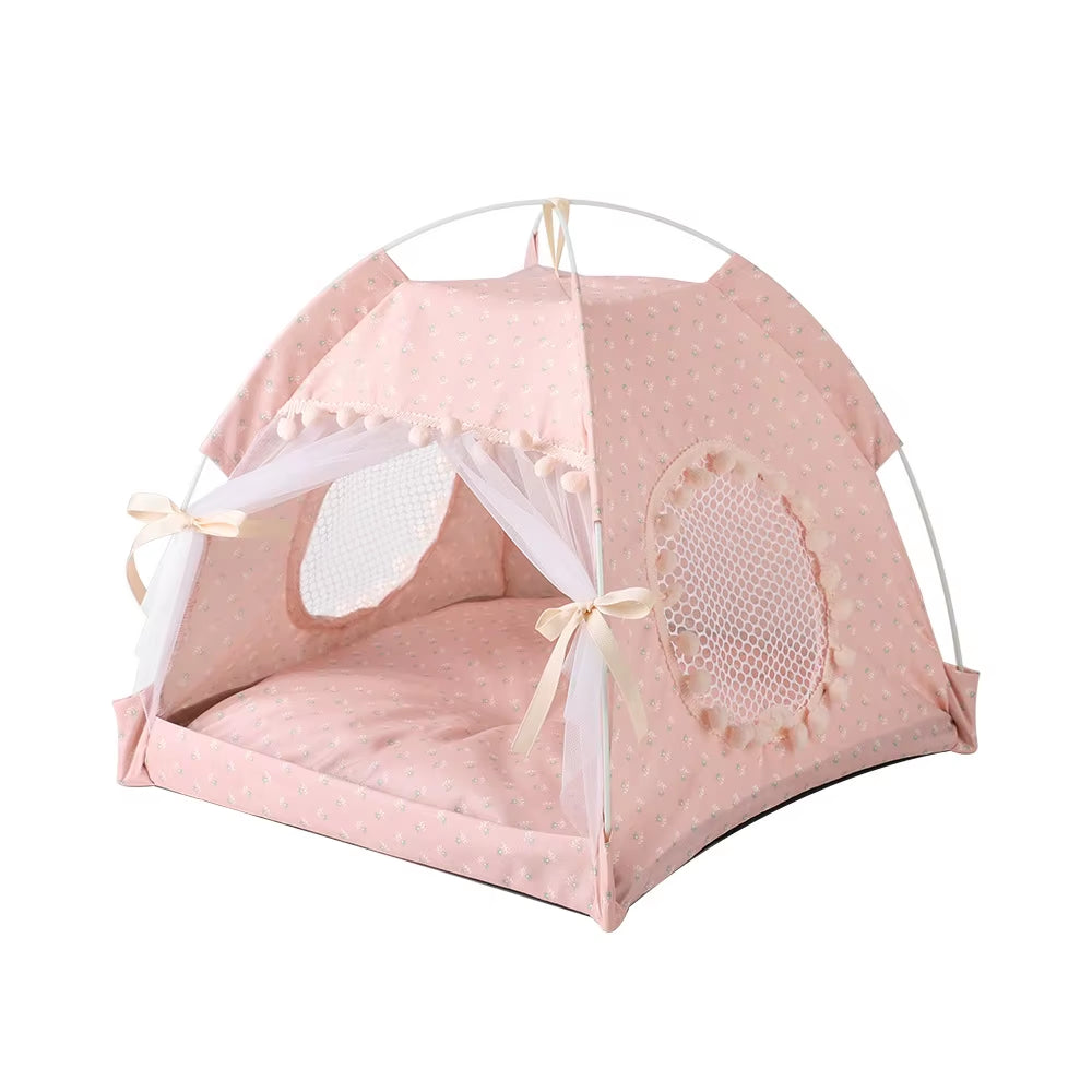 Cozy Floral Print Pet Tent House - The Perfect Portable Bed for Small Dogs and Cats