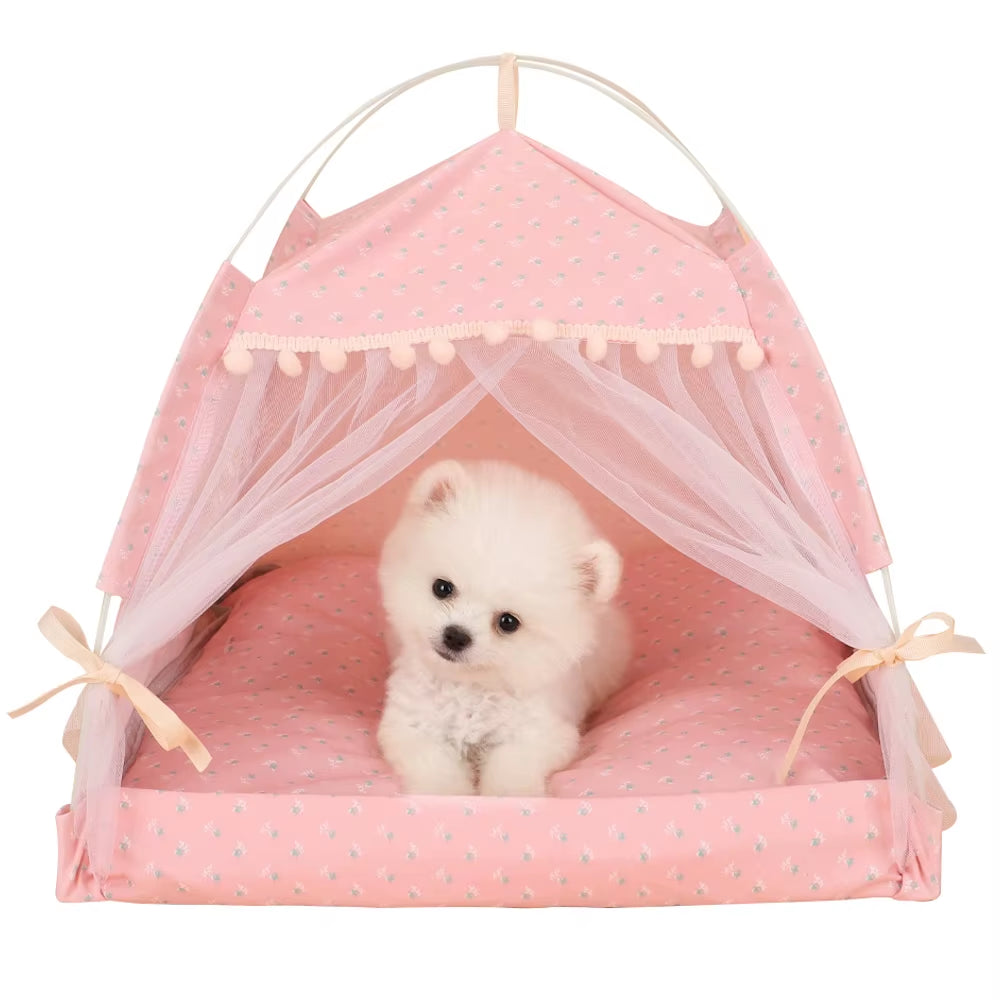 Cozy Floral Print Pet Tent House - The Perfect Portable Bed for Small Dogs and Cats