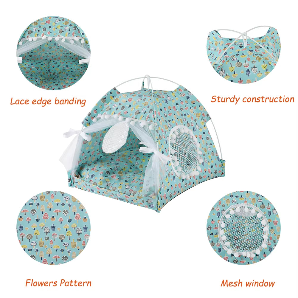 Cozy Floral Print Pet Tent House - The Perfect Portable Bed for Small Dogs and Cats
