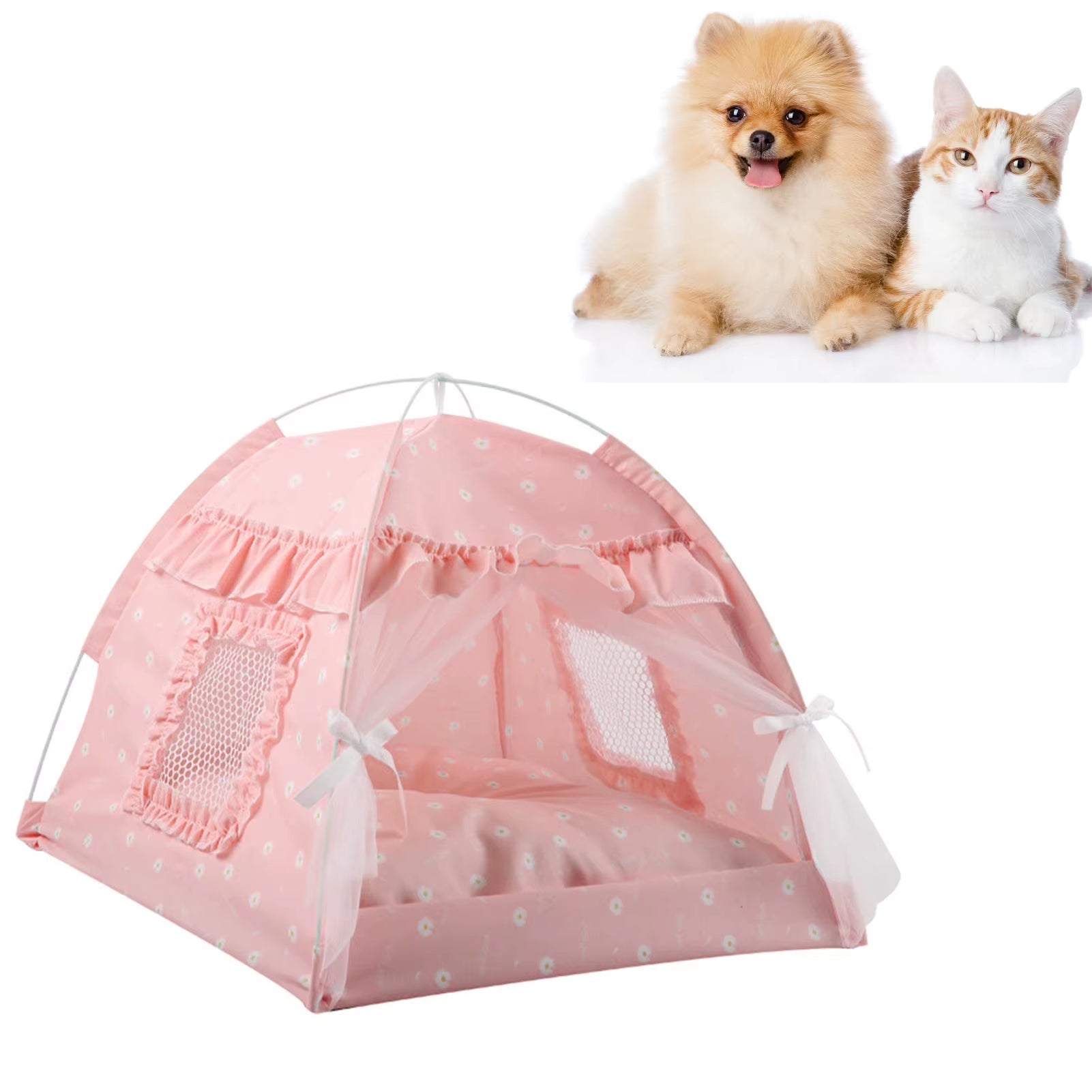 Cozy Floral Print Pet Tent House - The Perfect Portable Bed for Small Dogs and Cats