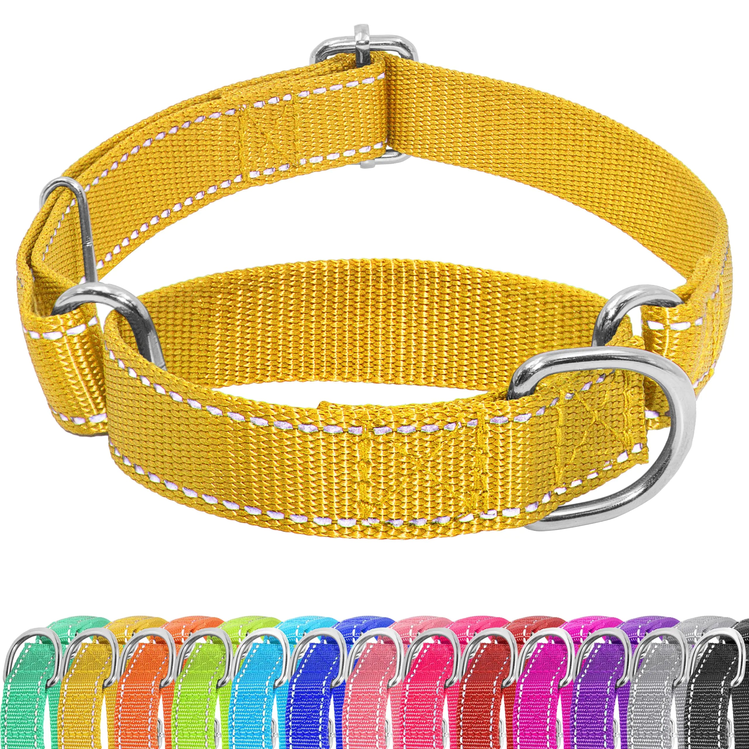 Seyezo Martingale Dog Collar Slip Martingale Collar with No Buckle Adjustable Pet Trainning Collar for Small Medium Large Dogs Reflective Heavy Duty Nylon No Pull Martingale Collar L Yellow