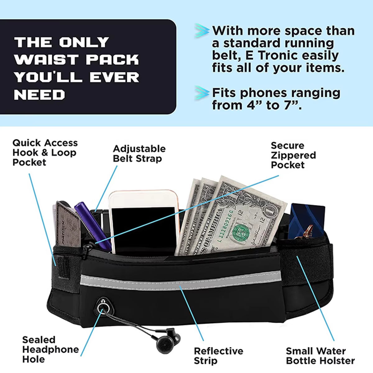 Hands-Free Reflective Dog Leash for Running and Walking with Waist Bag and Elastic Retractable Belt
