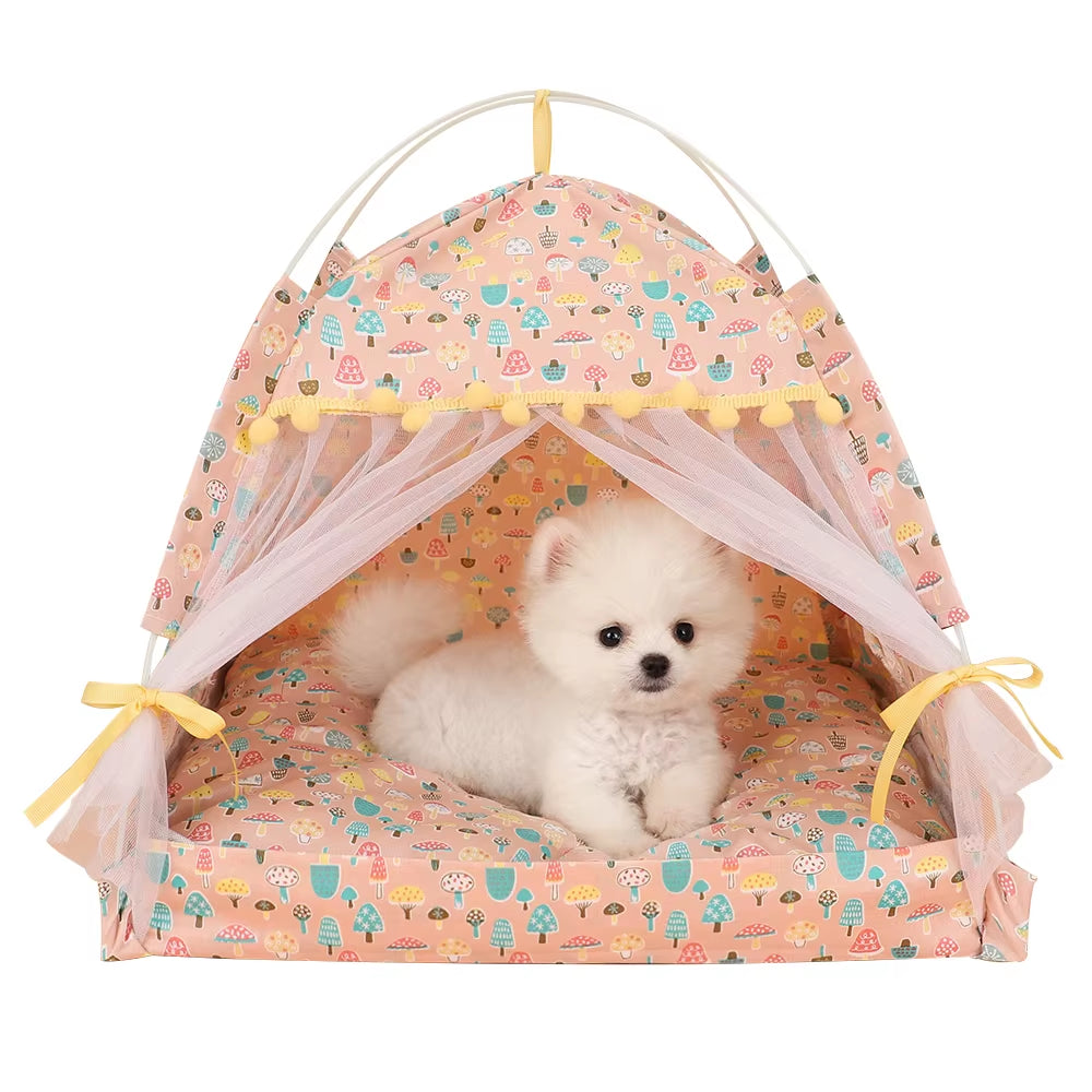 Cozy Floral Print Pet Tent House - The Perfect Portable Bed for Small Dogs and Cats