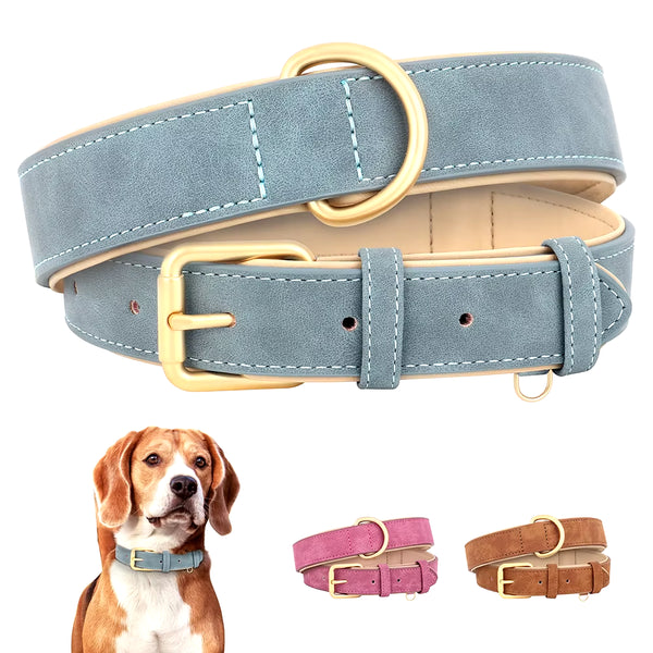 Premium Leather Dog Collar with Soft Padding - Adjustable for Small, Medium, and Large Breeds