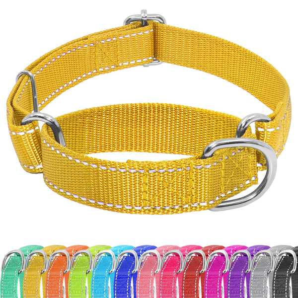 Seyezo Martingale Dog Collar Slip Martingale Collar with No Buckle Adjustable Pet Trainning Collar for Small Medium Large Dogs Reflective Heavy Duty Nylon No Pull Martingale Collar L Yellow
