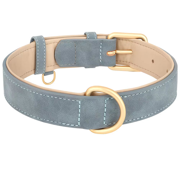 Premium Leather Dog Collar with Soft Padding - Adjustable for Small, Medium, and Large Breeds